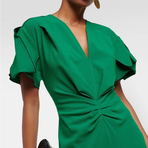 Victoria Beckham Gathered wool-blend midi dress, green, size US2 - Picture 3 of 10